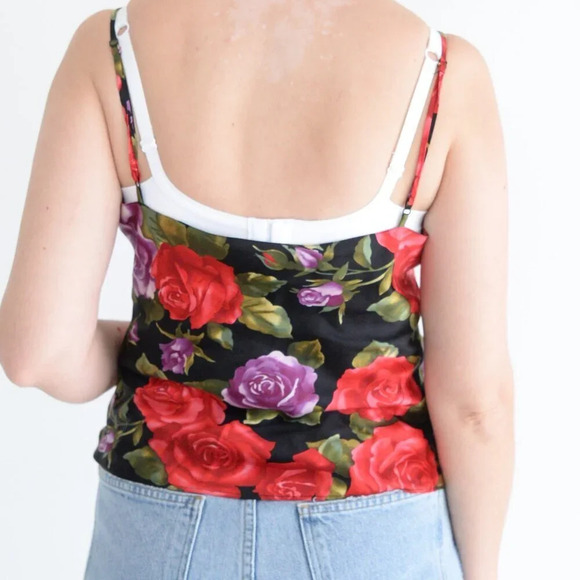 Vintage 90'S Victoria's Secret Black  & Red Floral 100% Silk Cami Tank Top S - Picture 4 of 12